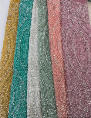 #22915BLF001# 5 yards Multi Colors Beaded Lace Fabric Haute Couture Bridal Wear Formal Wear Evening Dresses Party Prom Costume Handmade Embroidery Beading Embellishment Lace