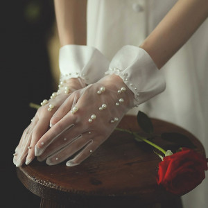 Wedding Gloves,White Gloves,Pearl Gloves,Satin Edge Gloves, Sheer Gloves, Bridal Gloves, Party Gloves, Formal Banquet Gloves, Ladies Gloves