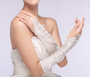 Bridal Lace Satin Gloves White Flower,fingerless Bridal Gloves,Long Gloves For Wedding Bride Prom Dinnerparty Tea Parties For Women Girls