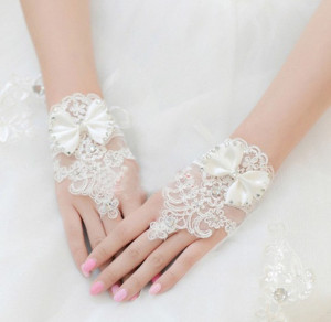 Bridal Lace Gloves White Flower,Vintage Bow Gloves,Fingerless Short Gloves For Wedding Bride Prom Dinnerparty Tea Parties For Women Girls