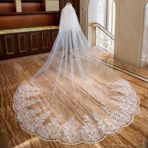bv2271657 Lace Trim Two Layers Long Bridal Veil