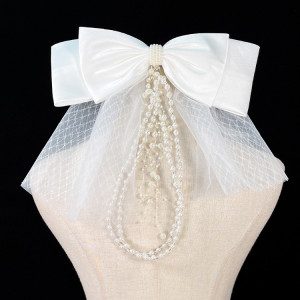 bv2272821 Pearls Chain Beaded Bowtie for Veils Short Bridal Veils Bowtie