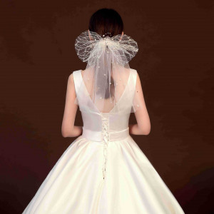 bv2272854 Lace Bowtie Pearls Veils Short Bridal Veils