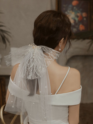 bv2272865 Lace Bowtie Pearls Veils Short Bridal Veils