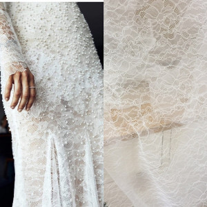 1 Yard Exquisite off white Chantilly floral embroidery lace fabric for bridal gown lining overlay hem