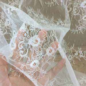 1 Yard Off White Chantilly Lace Fabric by the Yard, Soft Gauze Fabric for Wedding Couture, Bridal Gown, Outfits