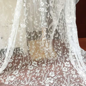 1 Yard Leaf Mesh Embroidery Lace Fabric by Yard with Clear Sequin, Exquisite Bridal Gown Fabric Haute Couture Fabric
