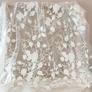 1 Yard Clear Sequin Wedding Lace Tulle Embroidery Floral Off-White Drape Lace Fabric for Bridal Gown Dress Train Wedding Veils