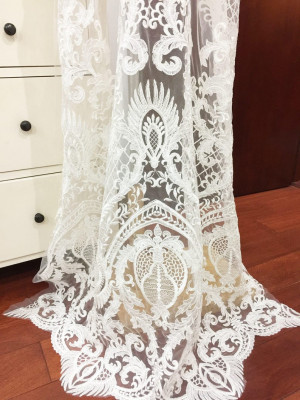 Luxury dense embroidered bridal Lace Fabric in off white, retro floral lace, mesh lace fabric, bridal dress lace fabric, prom dress fabric
