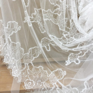 3 Meters Off White French Chantilly Eyelash Lace Fabric, Super Soft Flowy Floral Embroidery Bridal Cape Shrug Fabric Lace
