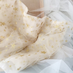 5 Yards Gold Spray Star Tulle Lace Fabric for Dress Prom Wedding Decor