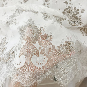 3 Meters long Unique design eyelash chantilly lace fabric in off white , boho beach wedding gown dress fabric 150cm wide