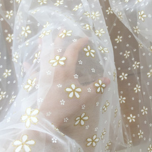 5 Yards Daisy Tulle Lace Fabric with Gold Glitter Embroidery for bridal Gown Prom dress 150cm wide