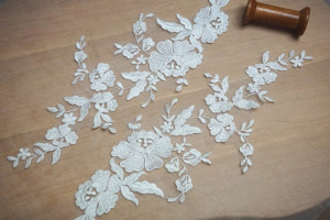5 Pairs Ivory Bridal Lace Applique, Cotton Tulle Embroidery Applique Pair for Wedding, Bridal Hair Flowers, Bridal Sash