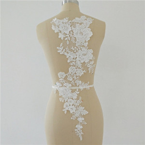Off White Exquisite clear sequin rose bridal lace applique, floral embroidery wedding applique bodice
