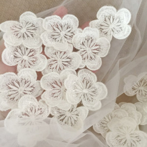 50 pieces Ivory 3D Sequin Flower Lace Applique, Blossom Patch Motif for Wedding Veil Bridal Headpiece Hair Flowers 6 cm