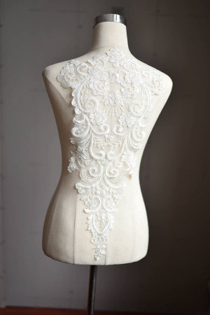 ivory beaded alecnon lace applique , bridal wedding applique lace for wedding gown back, bridal veil bodice