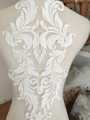 Exquisite wedding gown back lace applique, Vintage style cotton thread bridal dress bodice applique lace wholesale