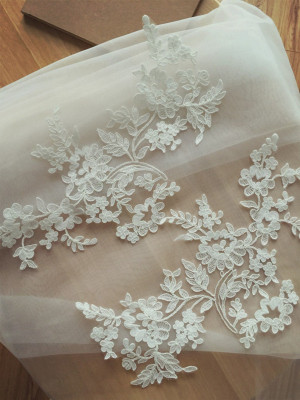 Large Alencon Lace Applique in Ivory for Wedding Veils, Bridals, Headpiece,Gowns , Wedding Cakes Decor