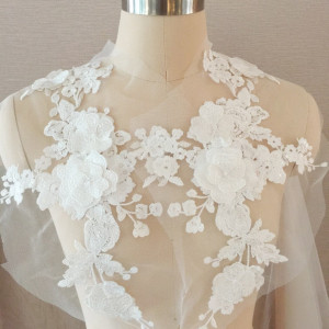 3D Flower Bridal Veil Dress Lace Applique, Venice Applique Pair for Wedding, Bridal Hair Flowers, Bridal Sash