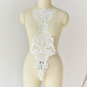 Off White French Alencon Lace Applique ,Thick Floral Embroidery Bridal Gown Hair Accessories
