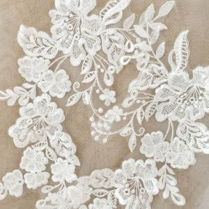 5 Pairs Clear Sequin Floral Embroidery Lace Applique for Wedding Gown Sleeves, Bridal Veils Lace Pacth 33 x 21 cm
