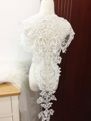 Exquisite Large Cotton Alencon Lace Applique Piece in Ivory for Wedding Gown Back Bridal Bodice Hem Ballet Tutu Dance Costumes Veils