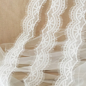 9 Yards Vintage Style Bridal Gown Lace Trim , Double Eyelash Crochet Wedding Lace in Ivory, Scalloped Trim DIY