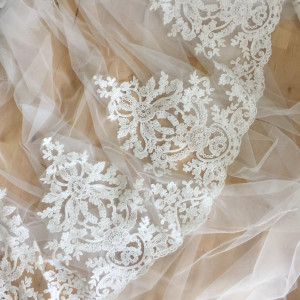 1 Yard Delicate Cotton Thread Embroidery Bridal Veil Lace Trim , Soft French Scallop Floral Wedding Trim 30cm Wide