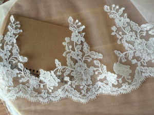 Exquisite French Cotton Alencon Lace Trim in Ivory for Bridal Veils, Wedding Gown Bridal Dress Accessories