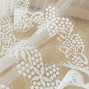 6 Yards Sequin Crochet LaceTrim in Ivory , Bridal Veil Straps for Wedding Sash, Headband Jewelry Costume Design 7cm Wide