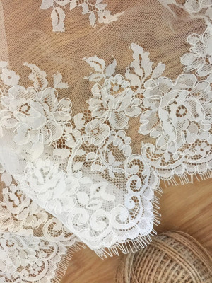 3 yards /lot bridal Alencon lace fabric in ivory , French cord bridal veils lace fabric