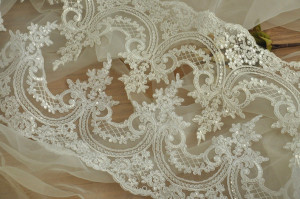 4 yards Sequin Alencon Lace Trim in ivory for Bridal, Veils, Wedding Accessories