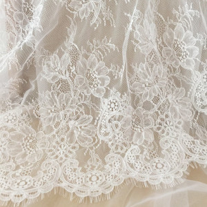 3 Meters French Made Fine Geometric Alencon Embroidery Lace Fabric at 150 cm wide, Couture Wedding Gown Fabric