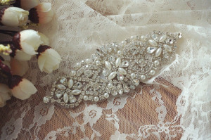 SALE crystal bridal Sash applique, Bridal Applique, wedding applique, pearl beaded applique, wedding belt