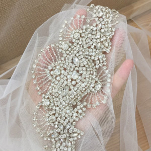 Bridal Crystal Rhinestone Crystal & Pearl Beaded Wedding Gown Applique, Crystal Applique, Haute Couture Fabrics