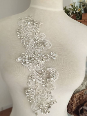 Clear Crystal Rhinestone Beaded Bridal Applique for Wedding Belt Bridal Sash Haute Coture Accessories