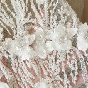 3D Flower Hand Beaded Dress Dodice Panel, Beautiful Lace Patch, Hand embroidered dress panel, Wedding dress, bridal dress bodice