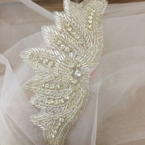 Silver rhinestone beaded applique for bridal garter, wedding sash belt