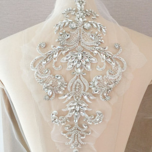 Rhinestone Applique,Clear Crystal Addition ,Beading Patch Sparkling Accents for Bridal Dresses Party Costumes