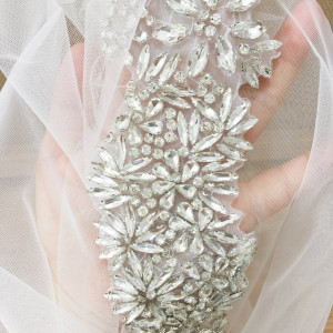 Luxury Wide Statement Crystal Bridal Applique Belt Rhinestone Beaded Applique Sash Supply