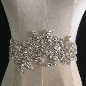 Full Crystal Rhinestone Beaded Applique Pair, Handmade Bridal Crystal Rhinestone Lace Statement for Bridal Sash Wedding Belt Gown Straps