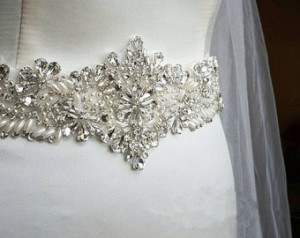 Super gorgeous rhinestone applique, crystal pearl beaded applique for wedding belt, bridal sash