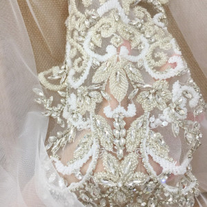 luxury hand beaded 3D rhinestone applique with tiny pearls for couture wedding prom dress