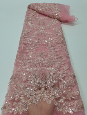 #22915BLF014# 5 yards Off White Ivory Blue Pink Champagne Watermelon Grey Color Heavily Beaded Lace Fabric Haute Couture Wedding Bridal Wear Formal Wear Evening Dresses Party Prom Costumes Handmade Embroidery Exquisite Beading Embellishment Lace
