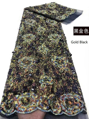 #22915BLF060# 5 yards Multi Colors Handmade Beaded High End Haute Couture Bridal Lace Fabric Wedding Formal Wear Evening Party Prom Dresses Lace with Heavy Beading