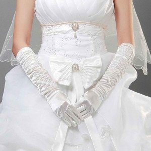 Satin Wedding Gloves, White Black, 15 Inch Gloves, Pair Of Satin Bridal Gloves, Vintage Gloves, Prom Party Formal Dinner Coaplay Long Gloves