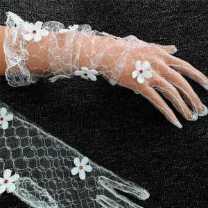 Mesh Flowers Long Woman Gloves,Transparent White Tulle Gloves,Bridal Wedding Gloves,Gloves For Evening Dress,Party Cosplay Gloves For Women
