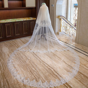 bv2271654 Two Layers Lace Trim Long Bridal Veil