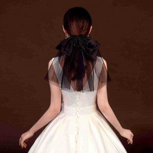 bv2272838 Black Color Bowtie Veils Short Bridal Veils